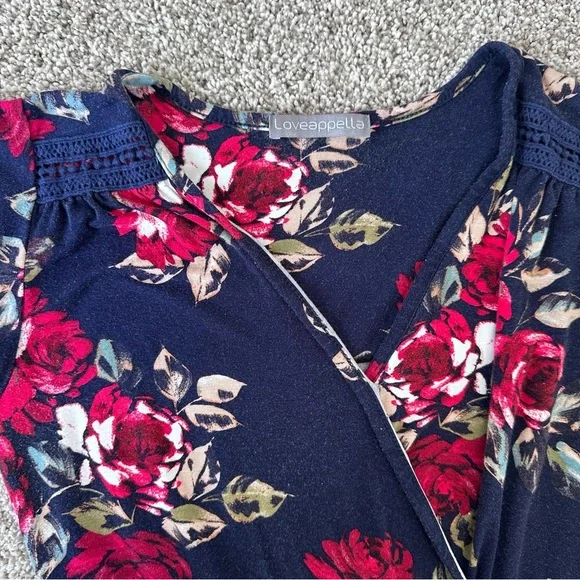 Loveappella Navy Floral Maxi Dress Size Small V Neck Boho Spring Summer - Picture 2 of 8